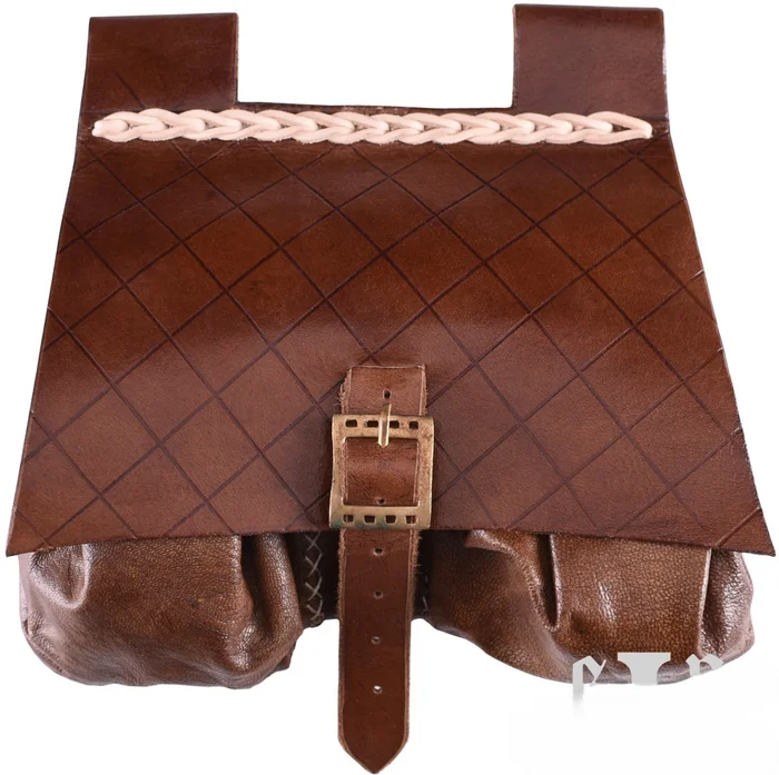 1664000151 – LARP Sac médiéval du 14ème siècle cuir marron