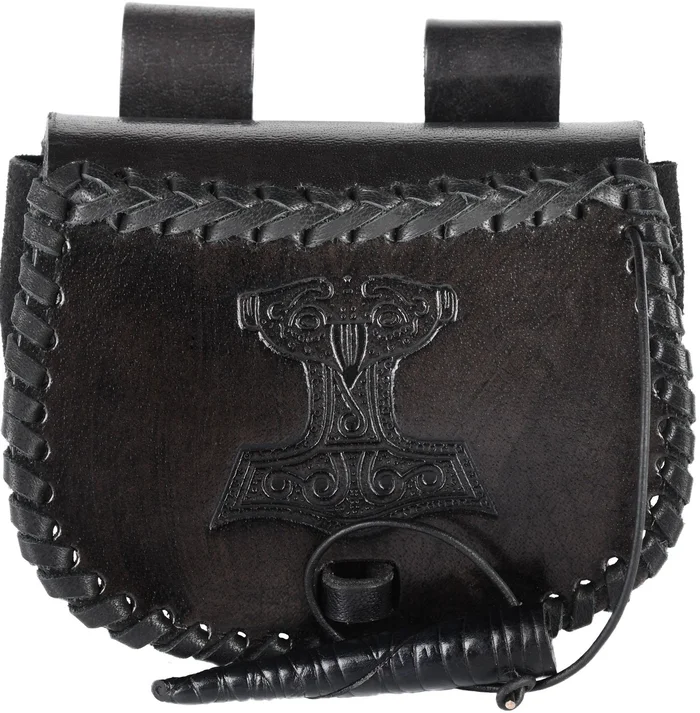 1680000330 – LARP Petite Sacoche Cuir Noir Embossé Mjolnir