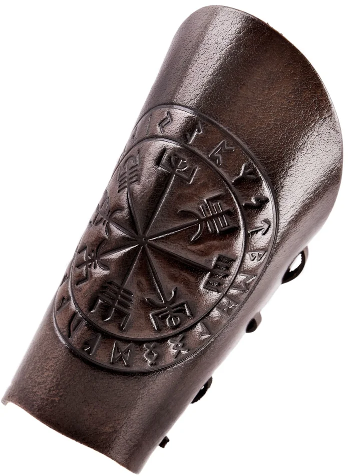 1680000350 – LARP 1 Protège-bras en cuir avec embossage Vegvísir, marron, 1 pièce