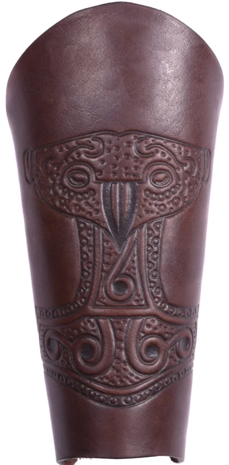 1680853303 – LARP Paire de Protège-Bras Cuir Estampé Mjolnir