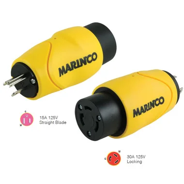 Adaptateur droit Marinco 15 A mâle droit vers connecteur femelle verrouillable 30 A