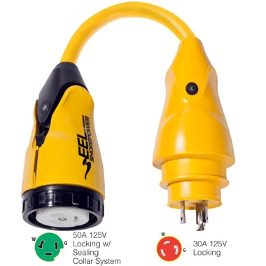 Adaptateur queue de cochon Marinco P30-503 EEL 50A-125V femelle vers 30A-125V mâle – Jaune