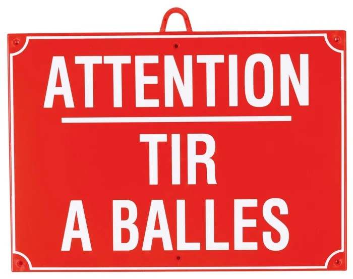 ATTENTION TIRBALLES DIM 28 X 20 CM, ROUGE