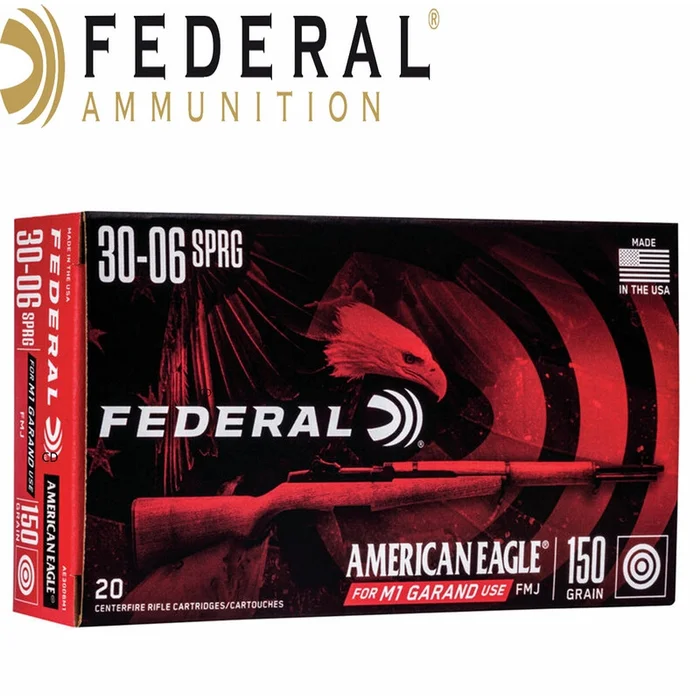 Balles Fédéral Full Métal Jacket Américan Eagle Rifle 30-06 Sprg 150 Grains Par 20