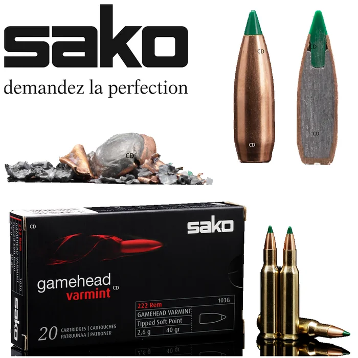 Balles Sako Gamehead Varmint 222 Rem 40 Grains Par 20