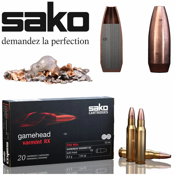 Balles Sako Gamehead Varmint RX 308 Win 130 Grains Par 20