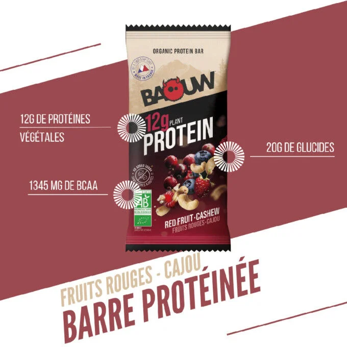 BARRE PROTEINE BAOUW BIO FRUITS ROUGES CAJOU 50G