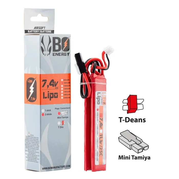 Batterie LiPo 2S 7.4V Bo Manufacture – 1000mAh 25C – Mini Tamiya – Puissance et Autonomie Fiables