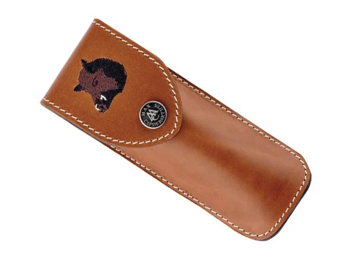 BEL44812 ETUI MAX CAPDEBARTHES RANDONNEUR CUIR FAUVE 12CM SANGLIER