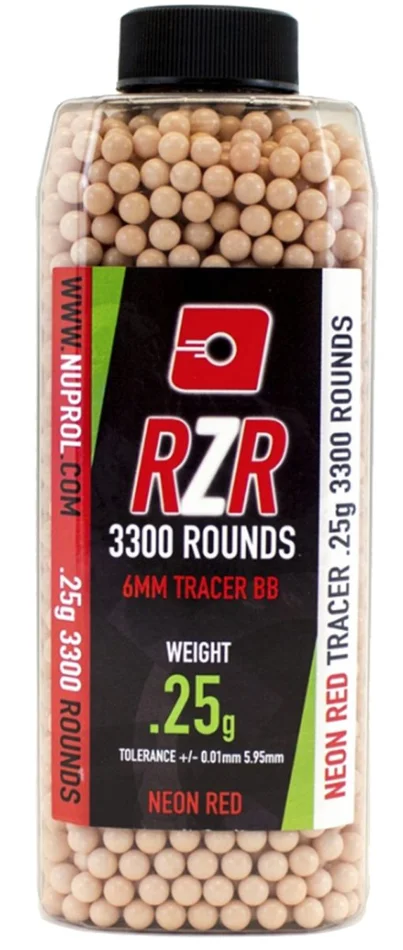 Billes Airsoft 6mm RZR 0.25g bouteilles 3500 bbs TRACER rouges