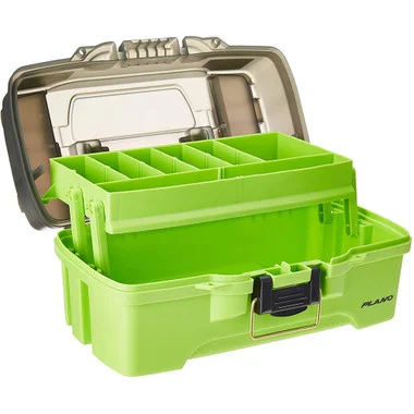 Boîte à pêche Plano à 1 plateau avec double accès par le haut – Fumée et vert vif