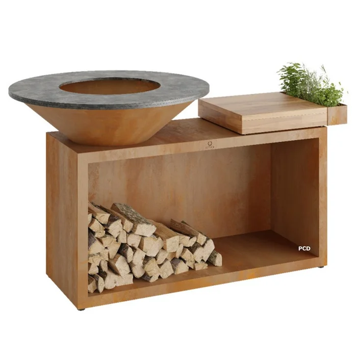 Braséro Plancha Ofyr Island Corten 100 Bois De Teck