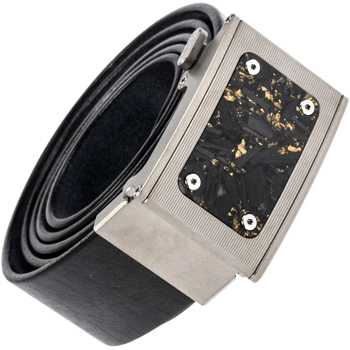 C03TICF – Ceinture Cuir avec boucle titane et insert carbone & Or