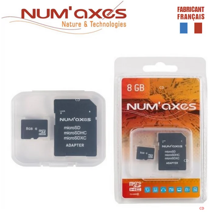 CARTE MICRO SD CLASSE 10 AVEC ADAPTATEUR NUM AXES 8 GB