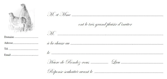 Carton d&rsquo;invitation petit gibier