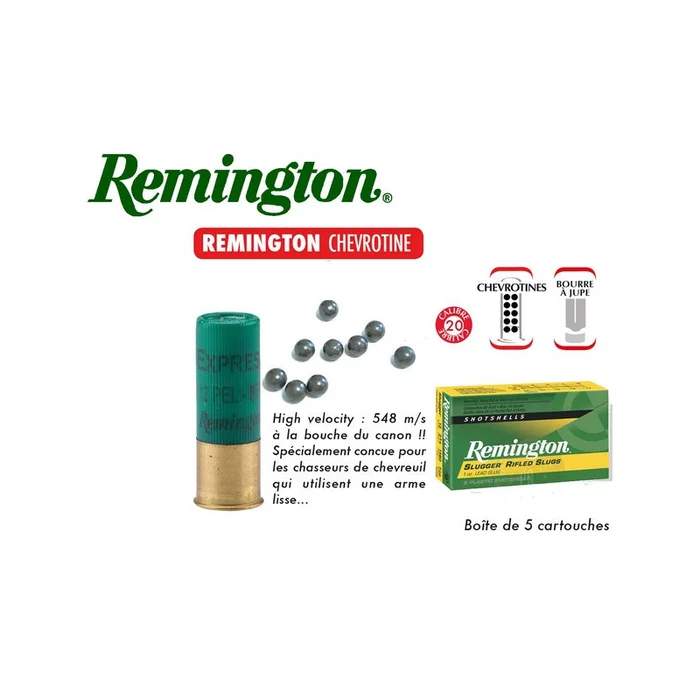 CARTOUCHES CHEVROTINES SLUGGER RIFLED SLUGS 20 /70 REMINGTON