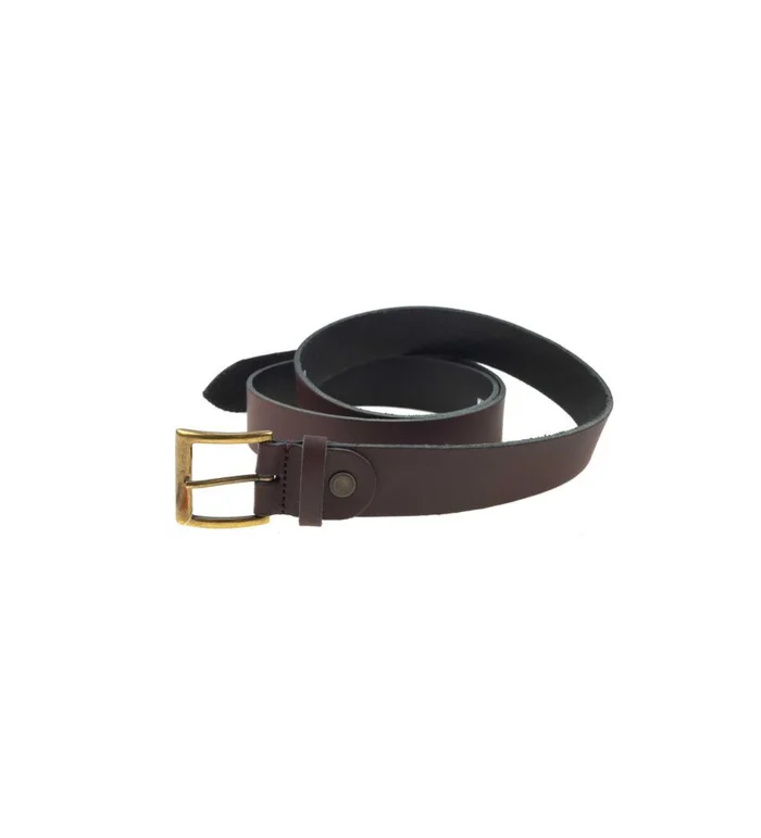 Ceinture cuir marron januel, boucle bronze, 120×3,5cm, 7 trous, réglable en long