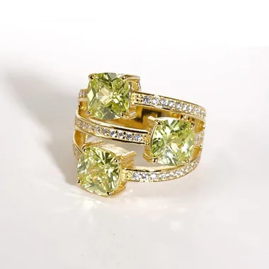Charles Winston, argent sterling, péridot couleur et zircone cubique blanche, bague à 3 rangées