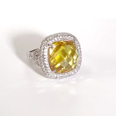 Charles Winston, S Argent, Jaune et Blanc Anneau en Zircone Cubique