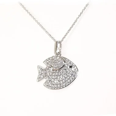 Charles Winston, S Argent, Pendentif Maman et Bébé Poisson en Zircone Cubique, Chaîne de 18″