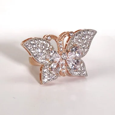 Charles Winston, S Argent, Zircone Cubique, Bague Papillon Plaqué Or Rose