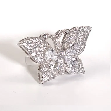 Charles Winston, S Argent, Zircone cubique, Bague papillon plaquée rhodium