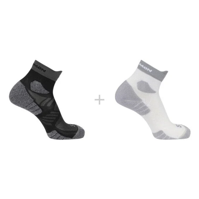 Chaussettes de course unisexes Salomon AERO ANKLE 2-PACK – Blanc / Noir