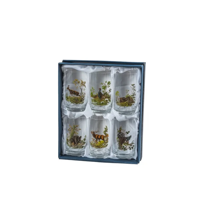 Coffret 6 verres aux motifs de gibiers