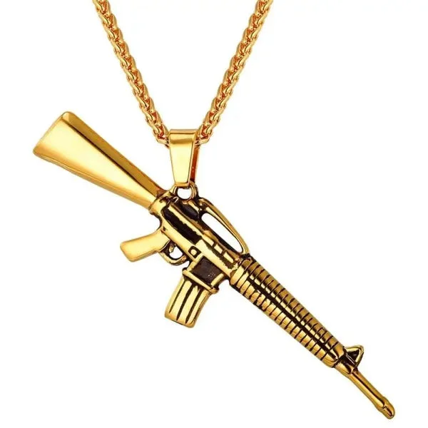 COLLIER MILITAIRE AVEC MOTIF DE M-16 (OR)