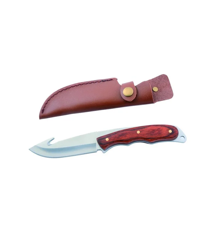 Couteau à depecer manche bois rouge lame de 10 cm sous blister