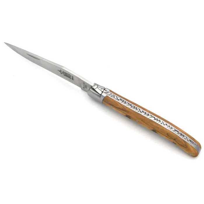 COUTEAU LAGUIOLE EN OLIVIER GRAVURE BECASSE