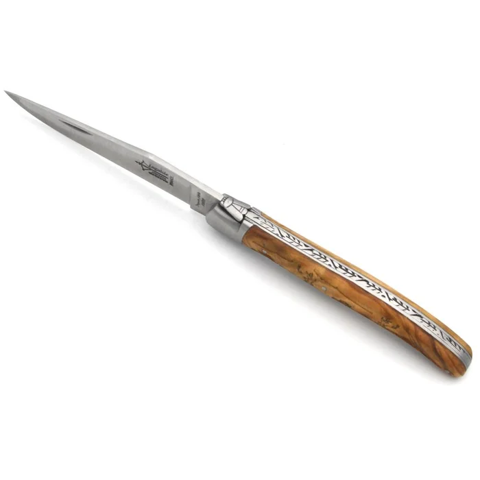COUTEAU LAGUIOLE EN OLIVIER GRAVURE CERF