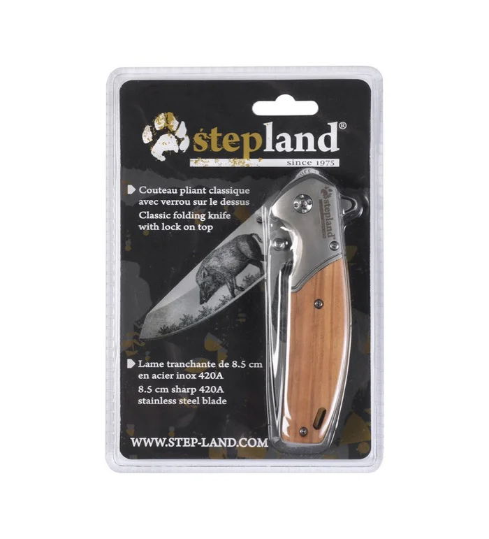 Couteau pliant lame 11 cm impression sanglier Stepland