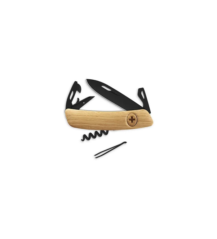Couteaux suisses Swiza D03 ALLBLACK, chêne 7,5 cm