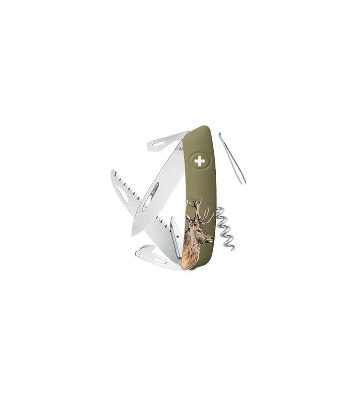 Couteaux suisses Swiza D05, olive, impression Cerf 7,5 cm
