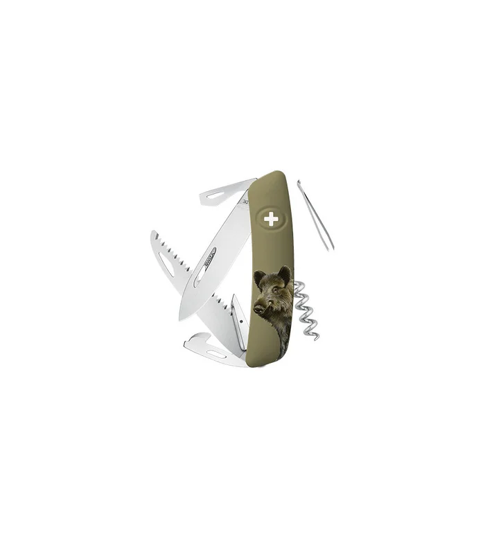 Couteaux suisses Swiza D05, olive, impression Sanglier 7,5 cm