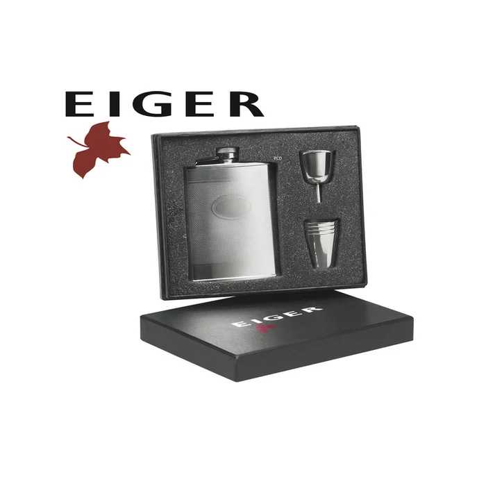 Flasque Et 4 Verres Inox Eiger Silver Hip Flask Gift Set