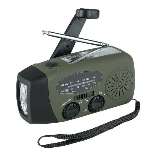 Fosco radio d’urgence solaire AM/FM avec lampe LED et batterie, vert olive