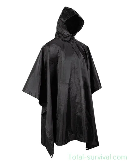 Fostex Poncho, Rip Stop, noir, PE 320 Gram, 150 x 220 cm