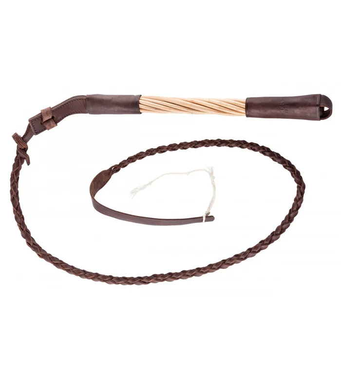 Fouet de chasse à manche torsadé en saule, flotte cuir – Country