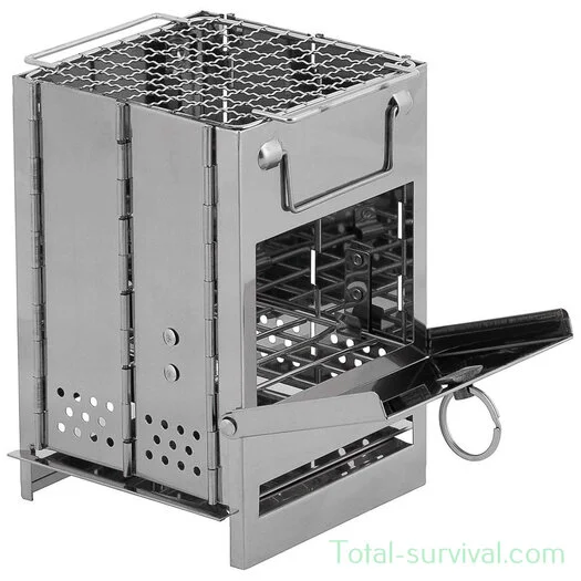Fox outdoor Réchaud d&rsquo;extérieur en acier inoxydable, « Rocket Stove », Compact pliable avec grill