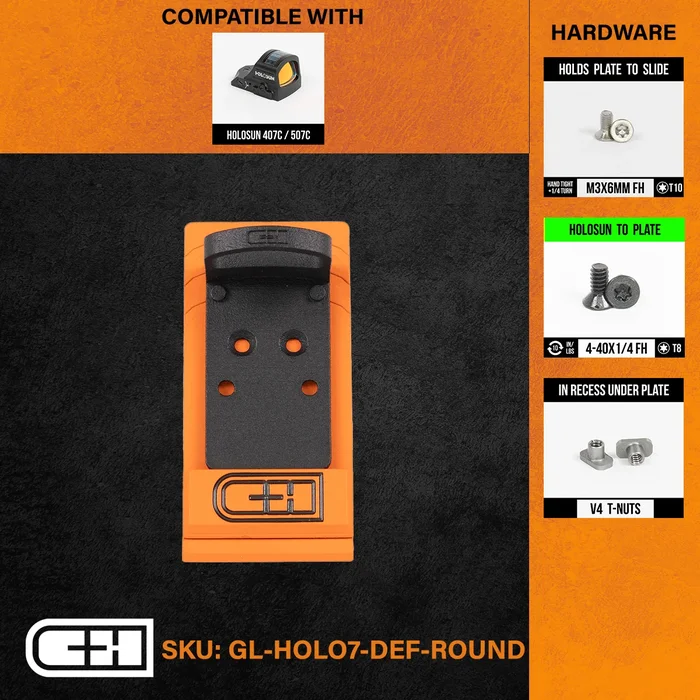 GL-DEF-ROUND – C&H Precision paltine V4 DEFENDER MIL/LEO Adapter Holosun 407C / 507C (Round Face) Fits GLOCK MOS