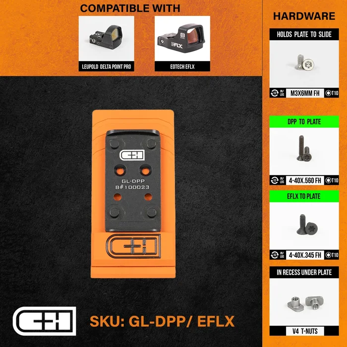 GL-DPP/EFLX – C&H Precision paltine V4 MIL/LEO Adapter Leupold Delta Point Pro / EOTech EFLX Fits GLOCK MOS