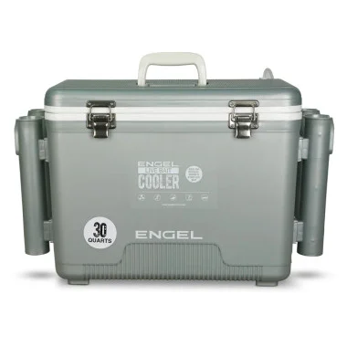 Glacière Engel 30 qt Live Bait Pro avec aérateur rechargeable AP4 XL, porte-cannes et quincaillerie en acier inoxydable