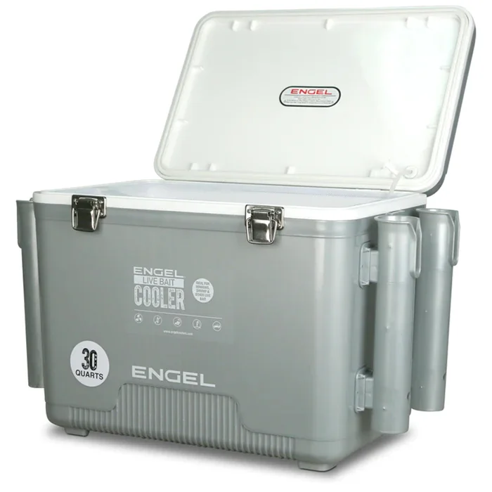 Glacière Engel 30 qt Live Bait Pro avec aérateur rechargeable AP4 XL, porte-cannes et quincaillerie en acier inoxydable – Image 3