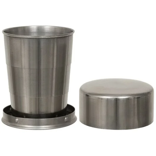 Gobelet MFH 150ml, pliable, en acier inoxydable, avec sac