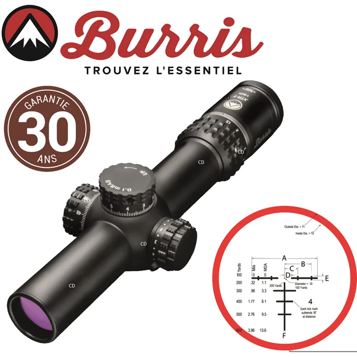 Lunette Burris Xtreme Tactical Xtr 2 1-8×24 Réticule Ballistic Circle Dot