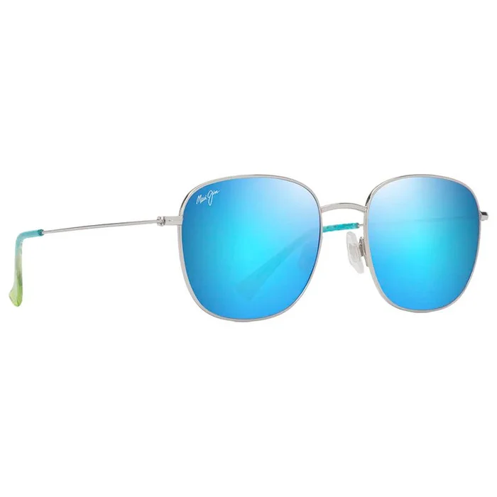Lunettes de soleil Maui Jim Olali Asian Fit Argent Brillant Bleus Verts Bleu Hawaï MauiPure