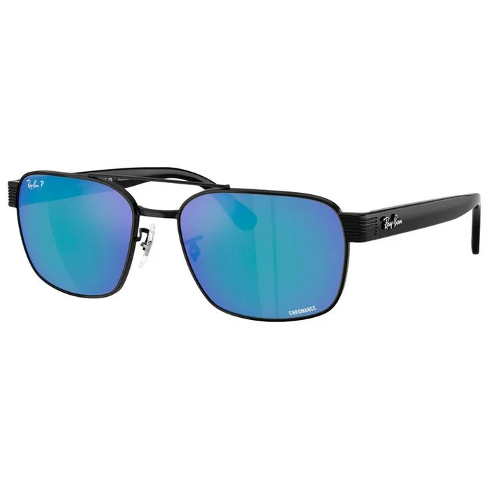 Lunettes de soleil Ray Ban RB3751CH Polished Black Chromance Grey Blue Mirror Polar