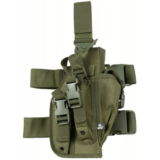 MFH Holster de jambe avec poches pour magazines, Droite, vert olive